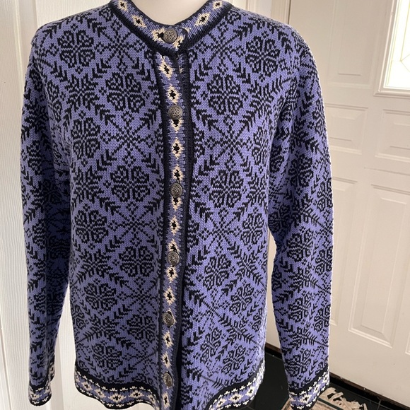 L.L. Bean Purple and Black Patterned Cardigan - Picture 1 of 7